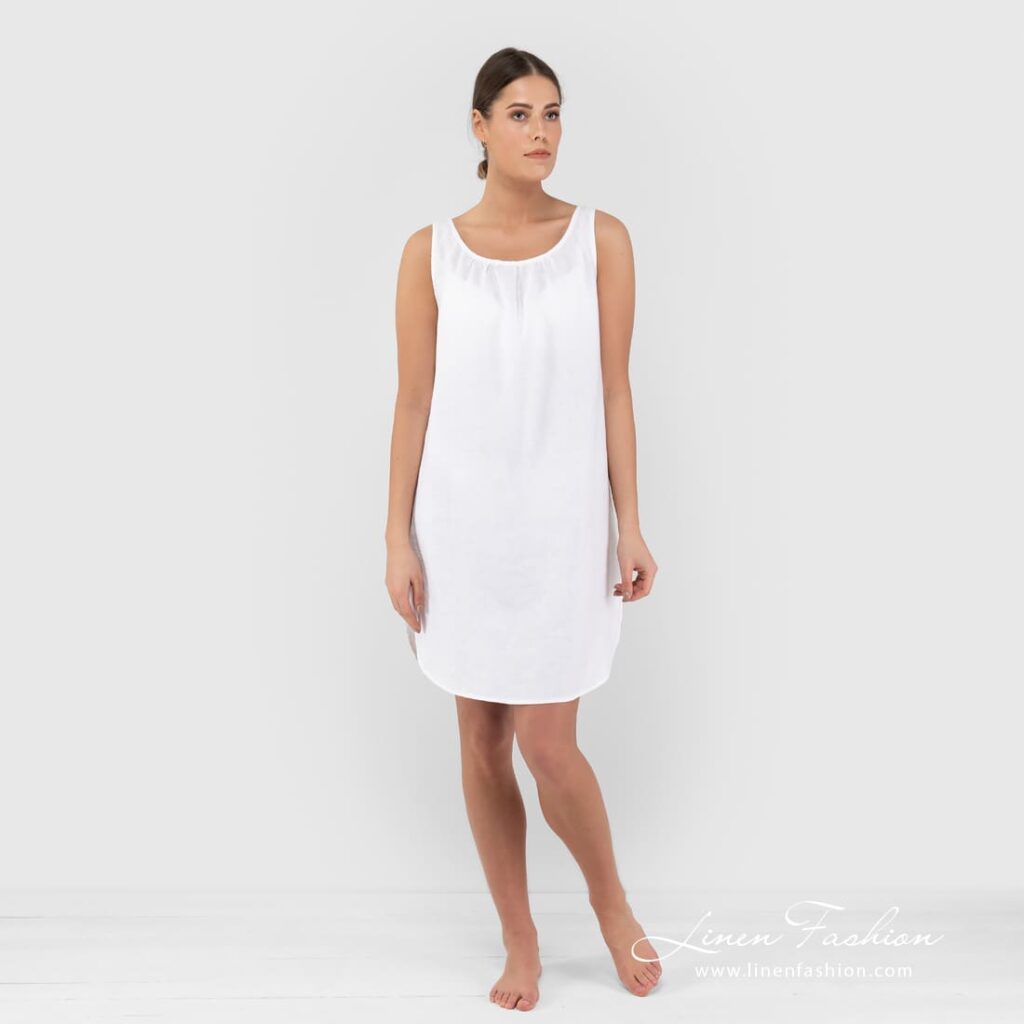 BAHAMA Nocna koszulka biała 2 BAHAMA white linen nightgown knee lenght