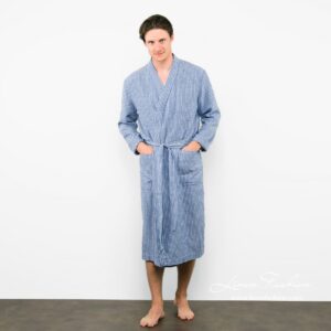 Mens bathrobe in blue color.
