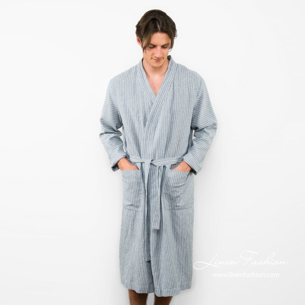 ARAS LIN Szlafrok szary 1 Grey mens bathrobe ARAS.