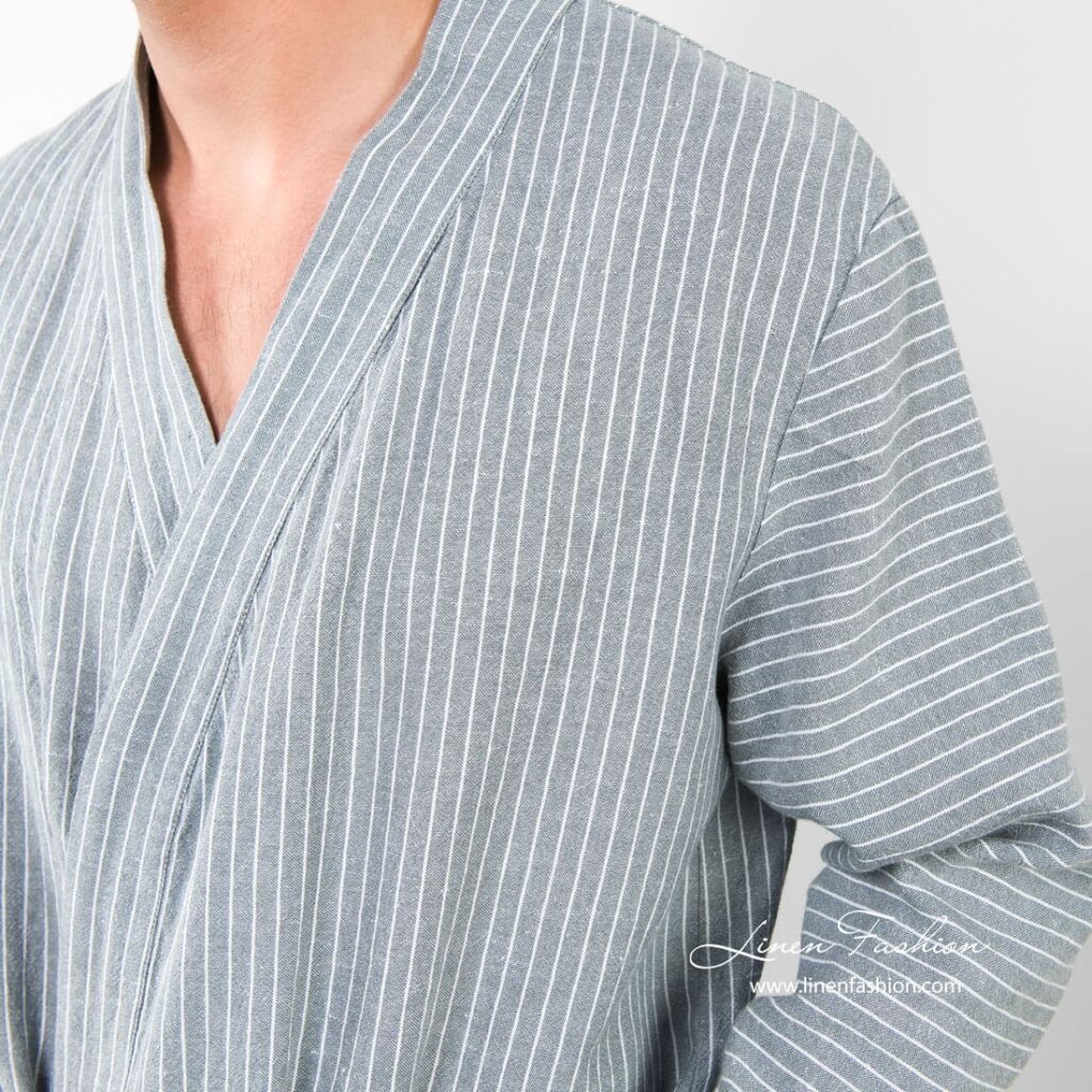 ARAS LIN Szlafrok szary 3 Aras grey linen bathrobe for men.