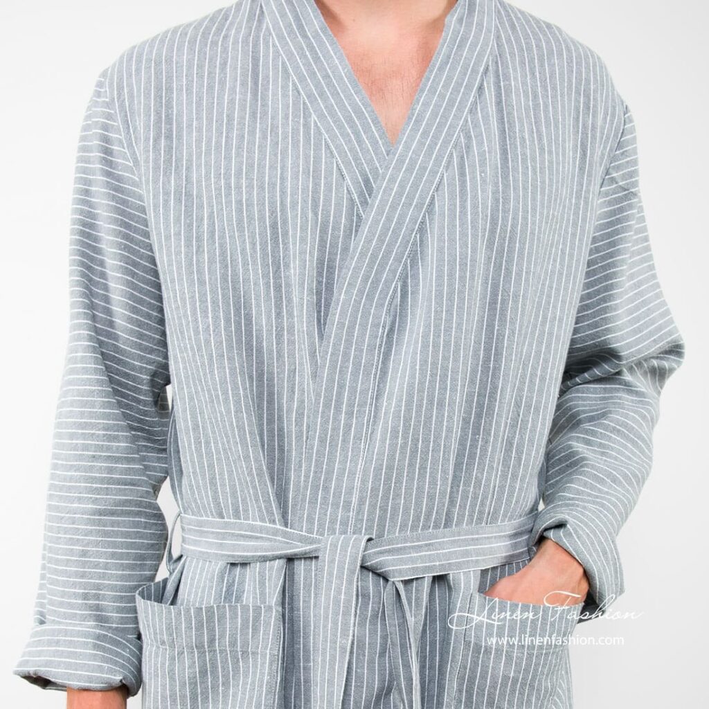 ARAS LIN Szlafrok szary 4 Grey colored bathrobe for men, aras.