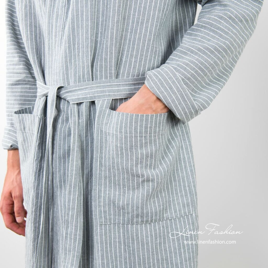 ARAS LIN Szlafrok szary 5 Linen bathrobe for men, in grey color.
