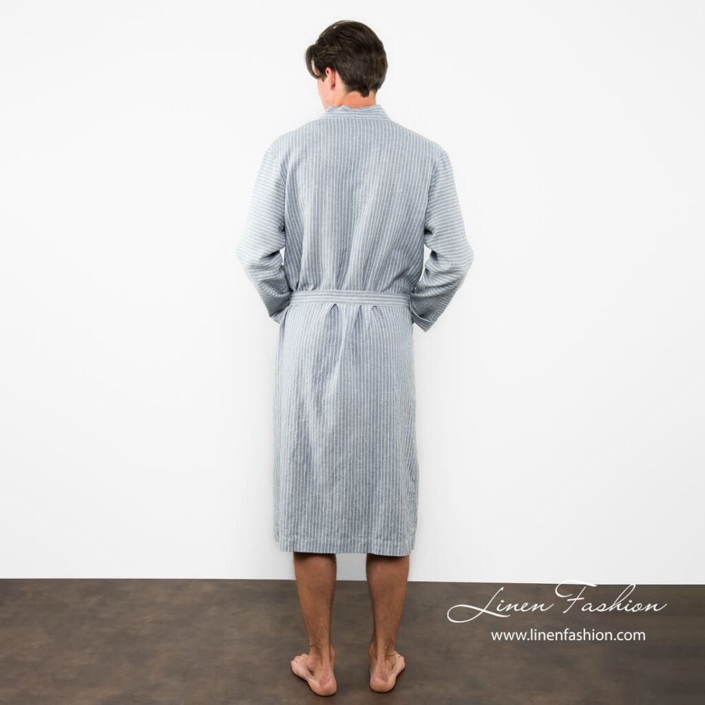 ARAS LIN Szlafrok szary 7 Linen bathrobe for men, in grey.