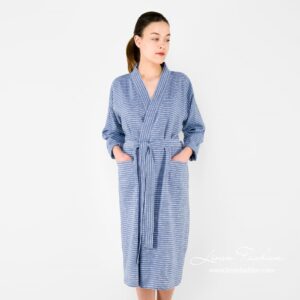 MARY Szlafrok niebieski 7 MARY blue striped linen women's robe