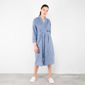 MARY Szlafrok niebieski 8 Linen womens bathrobe in blue color.