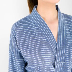 MARY Szlafrok niebieski 9 Stiped blue linen womens bathrobe.
