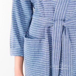 MARY Szlafrok niebieski 10 Linen womens robe in blue with a belt