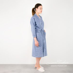 MARY Szlafrok niebieski 12 Bathrobe with stripes in blue for women.
