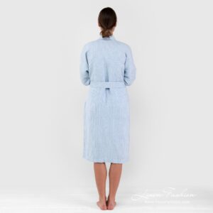AIRA blue linen cotton bathrobe from back side