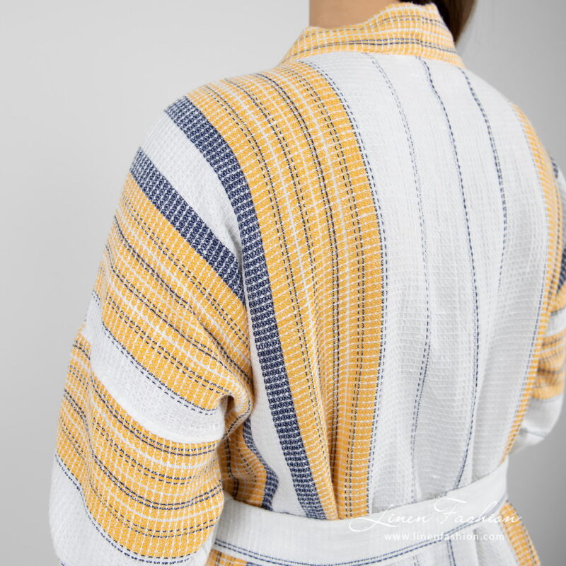 striped bathrobe linen cotton waffle design.