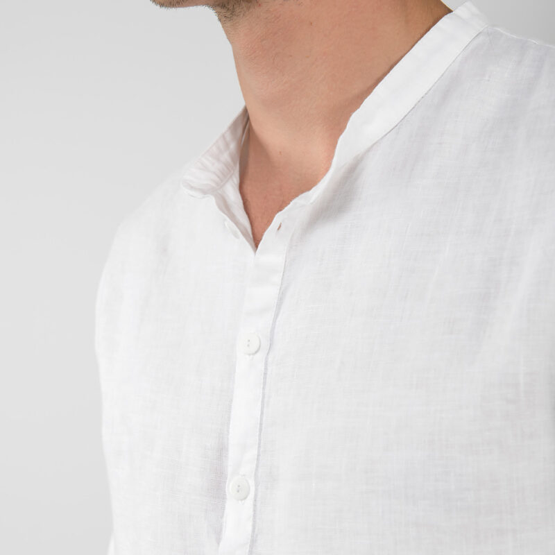 White linen men's shirt, banded collar