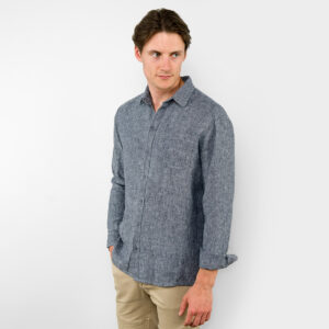 LONGO Koszula granatowa 6 Dark blue linen men's shirt