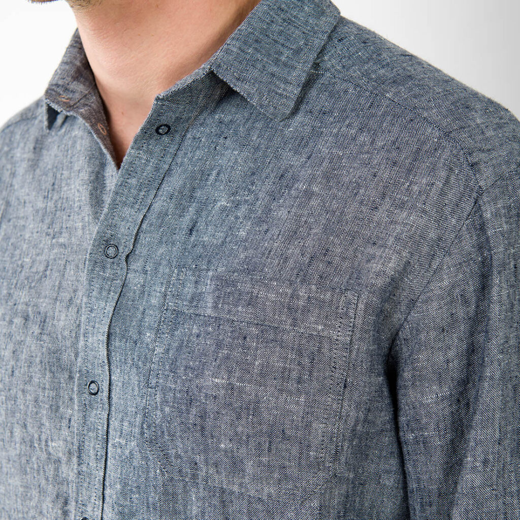 LONGO Koszula granatowa 3 Dark blue linen men's shirt, regular collar