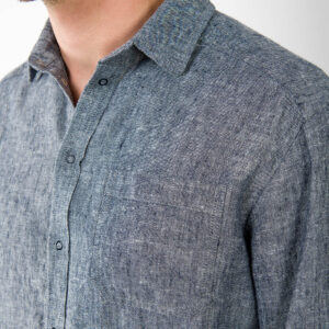 LONGO Koszula granatowa 8 Dark blue linen men's shirt, regular collar