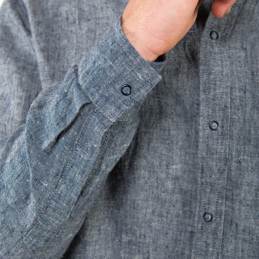 LONGO Koszula granatowa 4 Dark blue linen men's shirt, sleeve cufs