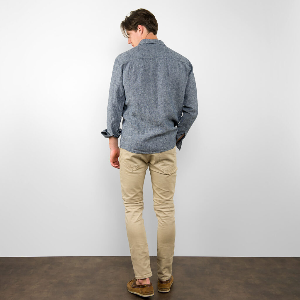 LONGO Koszula granatowa 5 Dark blue linen men's shirt, backside