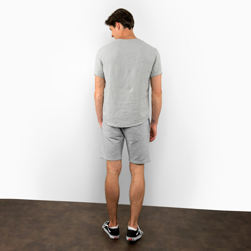 Simple grey linen men's shirt, short sleeves
