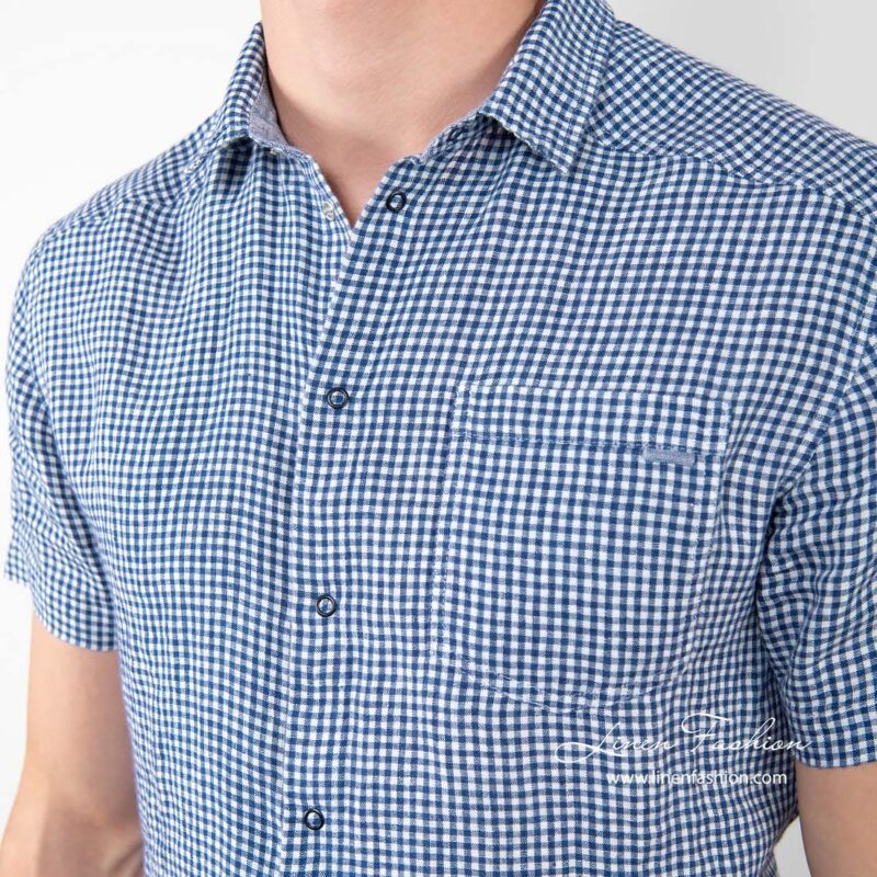 CORTO blue linen checked shirt pocket