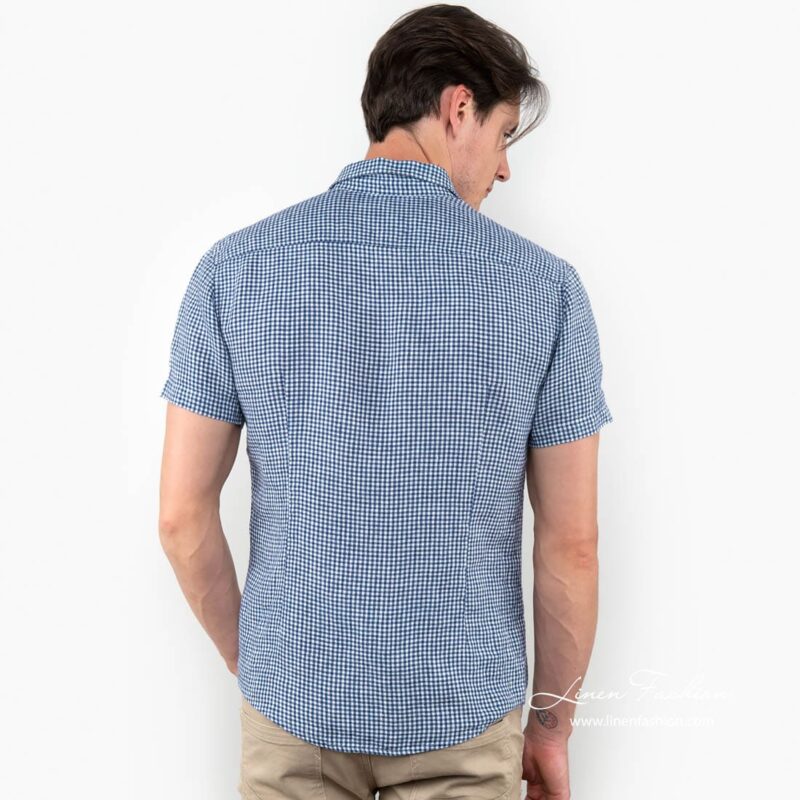 CORTO blue linen checked shirt back side