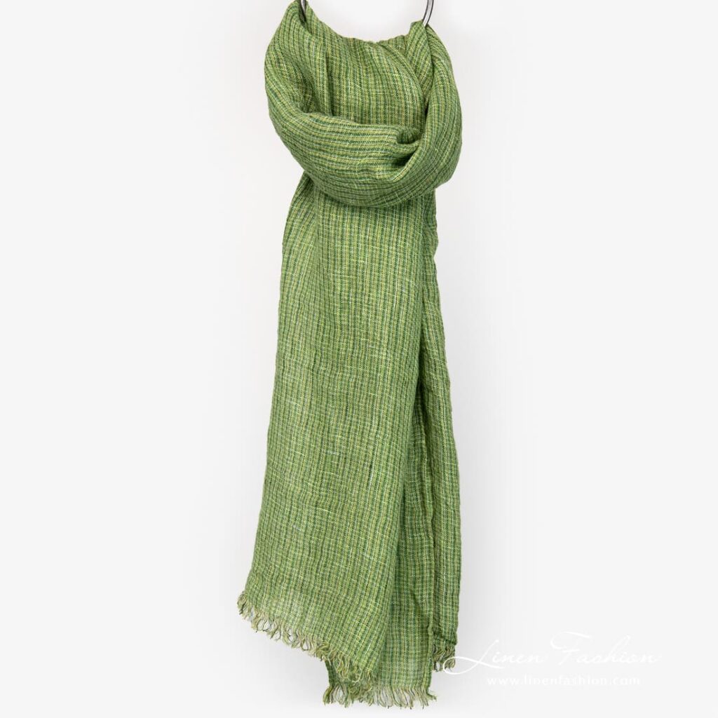 LOTTO MINI Szalik zielony 2 Green linen checked scarf full size