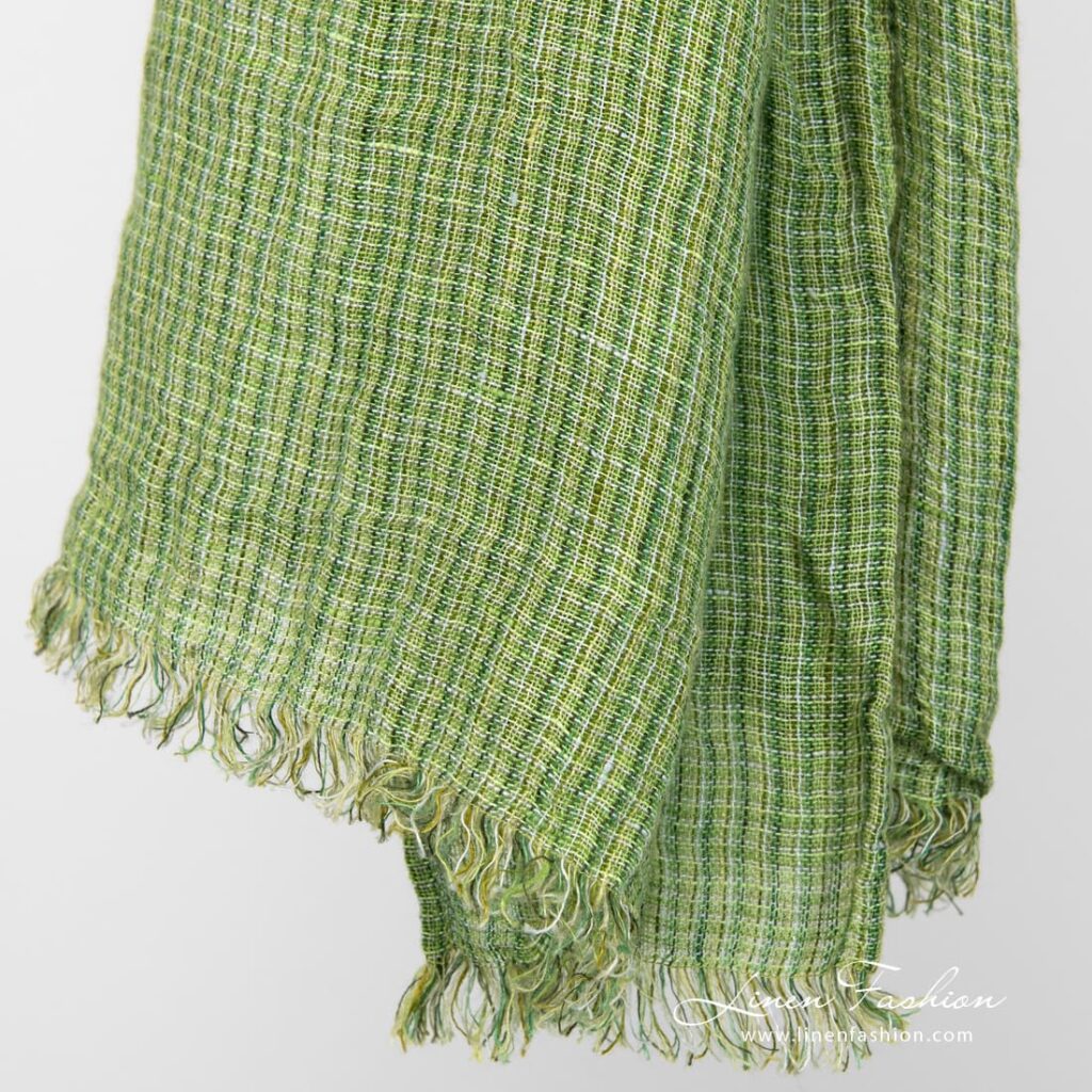 LOTTO MINI Szalik zielony 3 Green linen checked scarf fringes