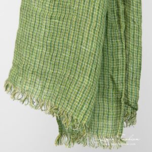 LOTTO MINI Szalik zielony 6 Green linen checked scarf fringes