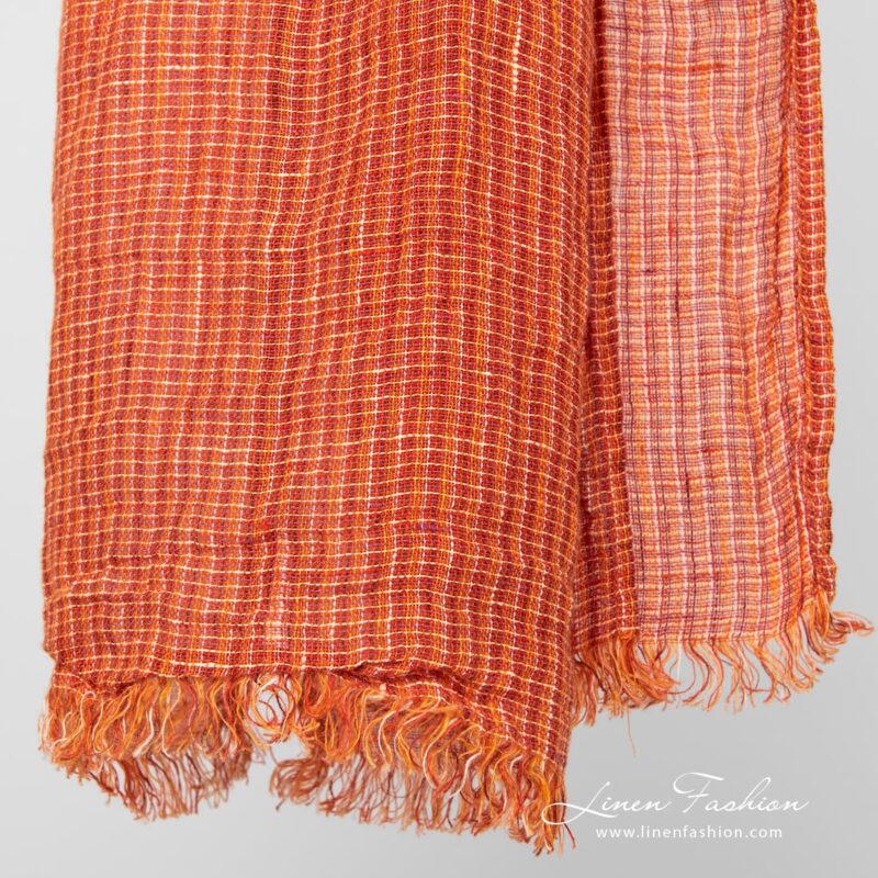 Linen ginger orange scarf fringes