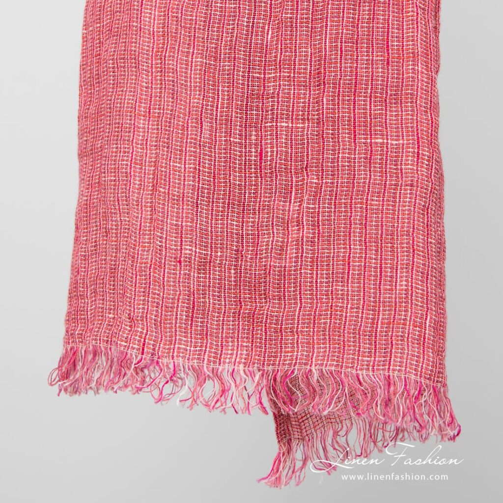 LOTTO MINI Szalik różowy 3 Pink linen scarf fringes