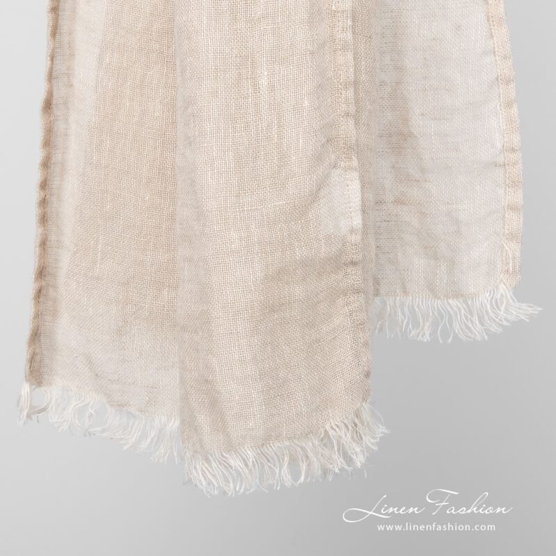 Linen brownish melange scarf fringes