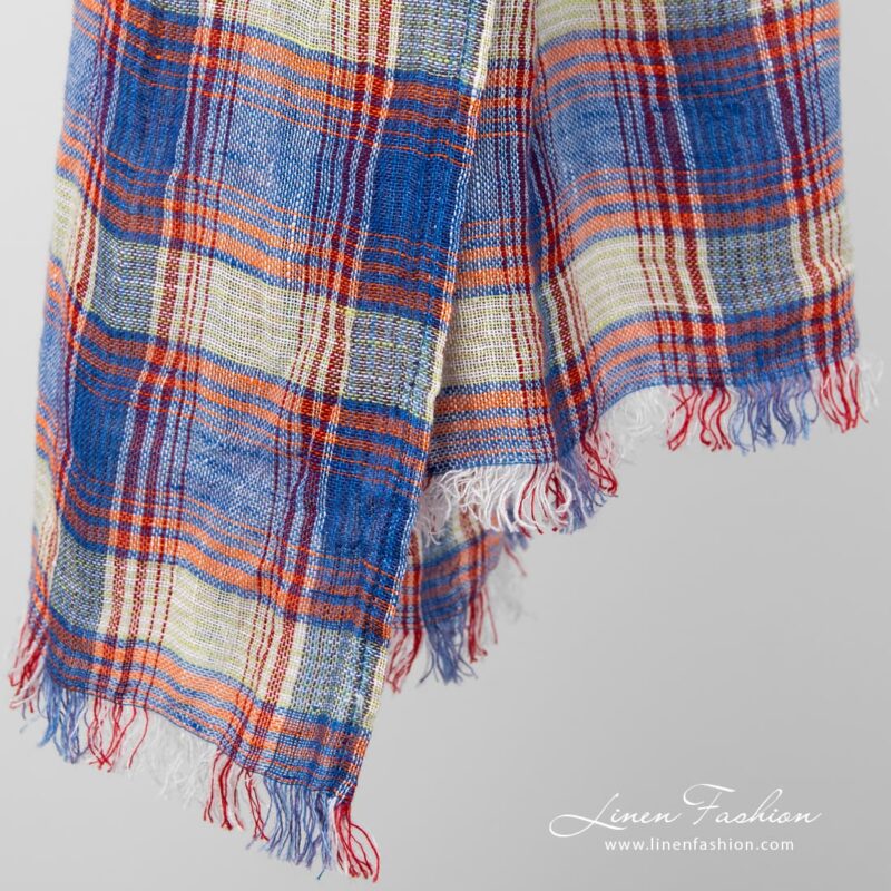 Linen checked scarf fringes