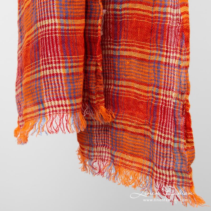 Linen orange scarf fringes