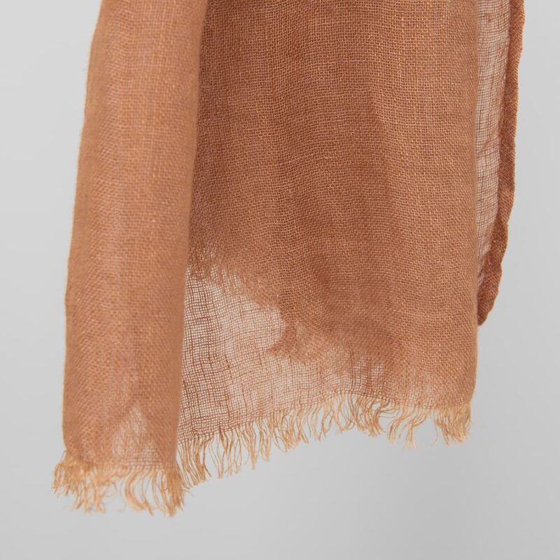 Light brown linen shawl with fringe