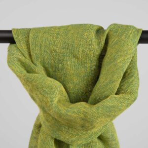 Yellow green linen shawl with fringe, washed