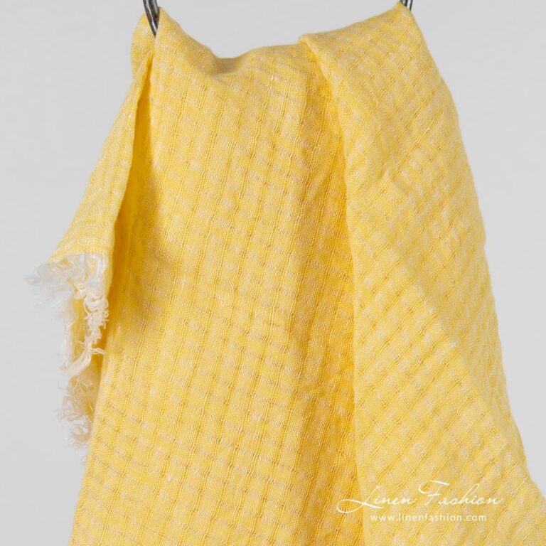 MARE yellow linen scarf in openweave checks