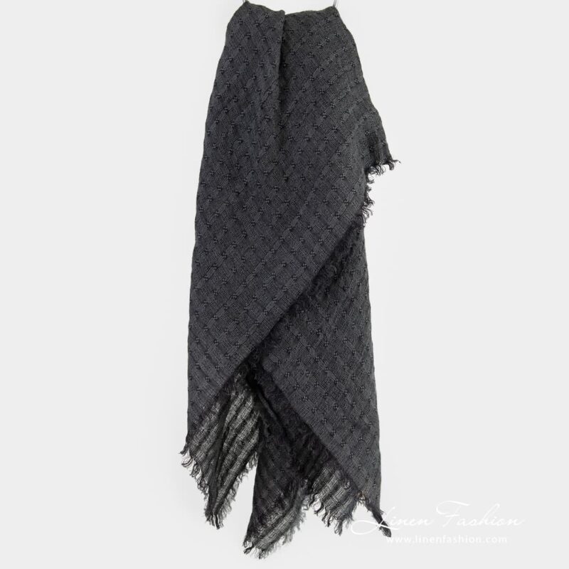 GALAXY grey linen scarf in openweave checks