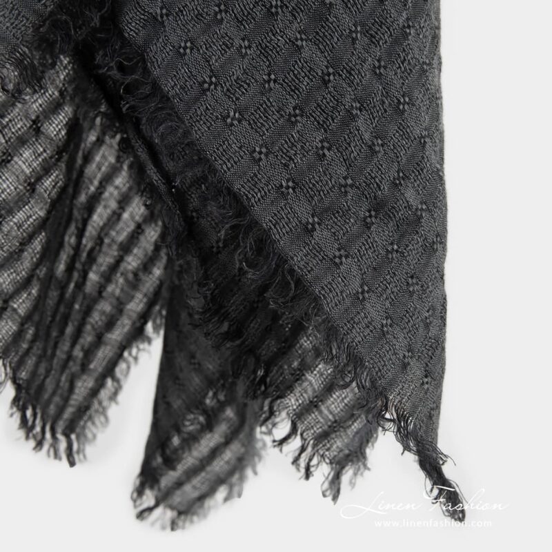 GALAXY grey 100% linen scarf with fringes