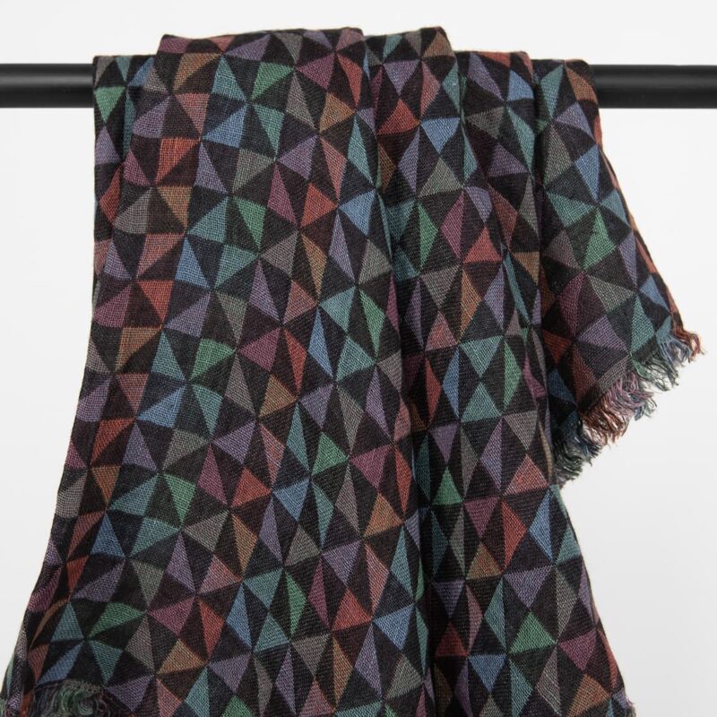 Multicolour linen scarf, geometric pattern