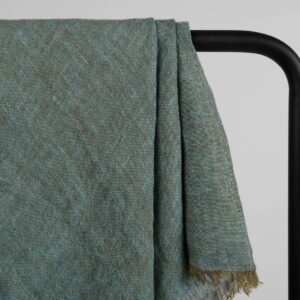 Green blue linen scarf, plain weave