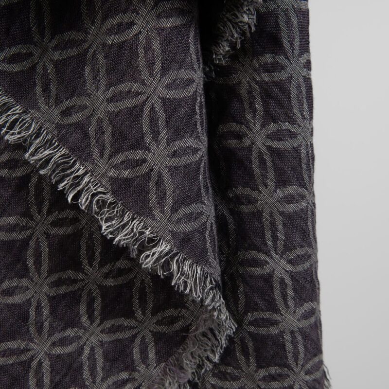 Violet black linen scarf, geometric pattern