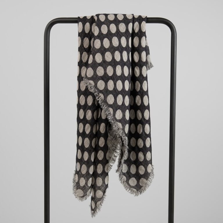 Natural and black linen scarf