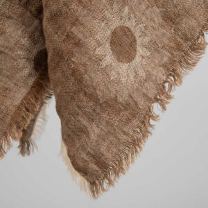 Floral brown linen scarf, sunflower pattern