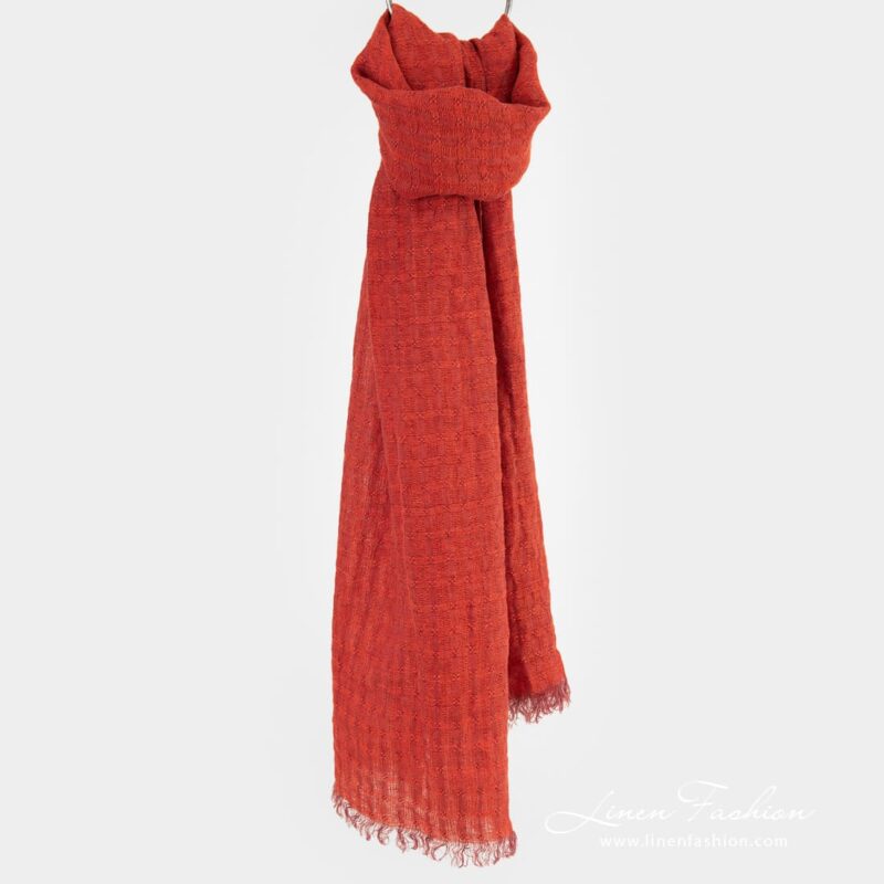 Red linen shawl in openweave checks