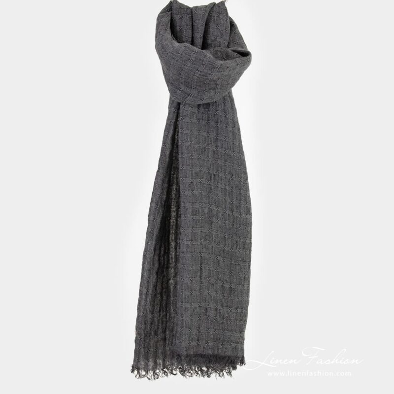GALAXY grey linen shawl in openweave checks