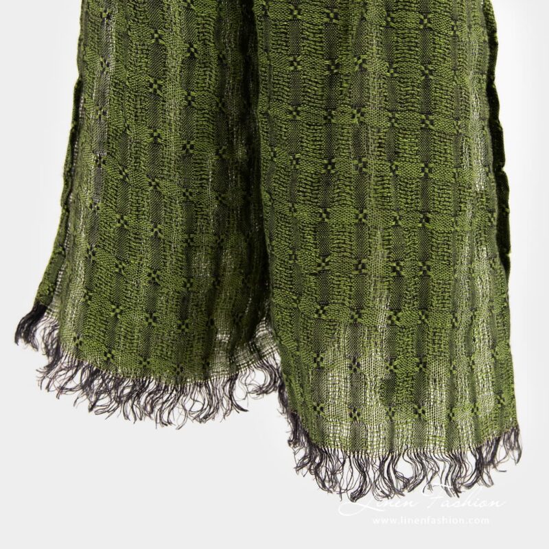 GALAXY green linen shawl with fringes