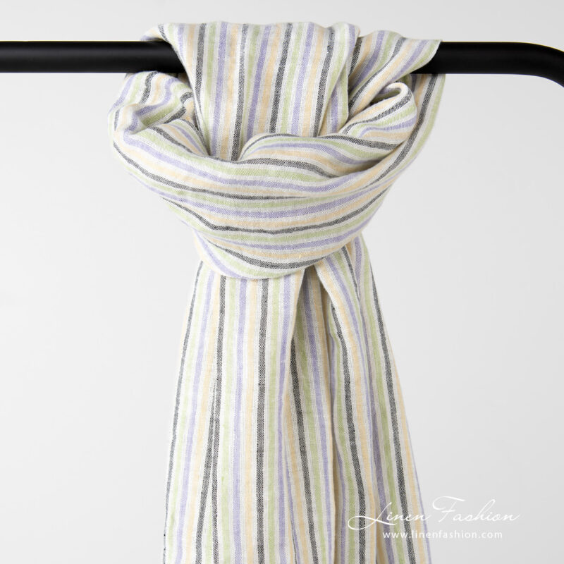 striped linen shawl, in color white yellow, blue, green.