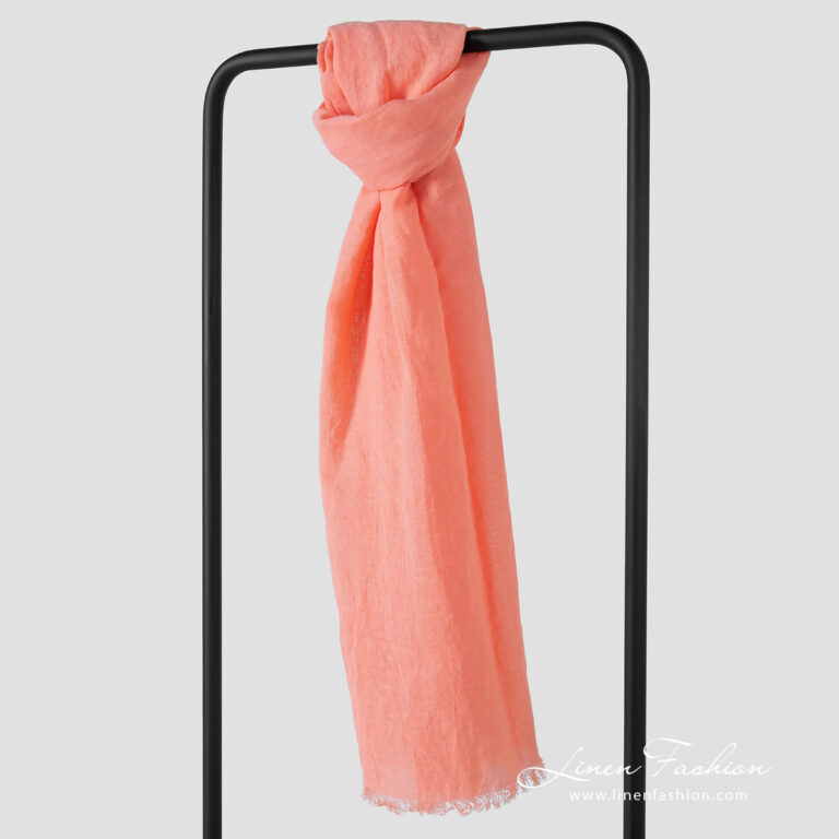 Linen cotton peach shawl, gauze.