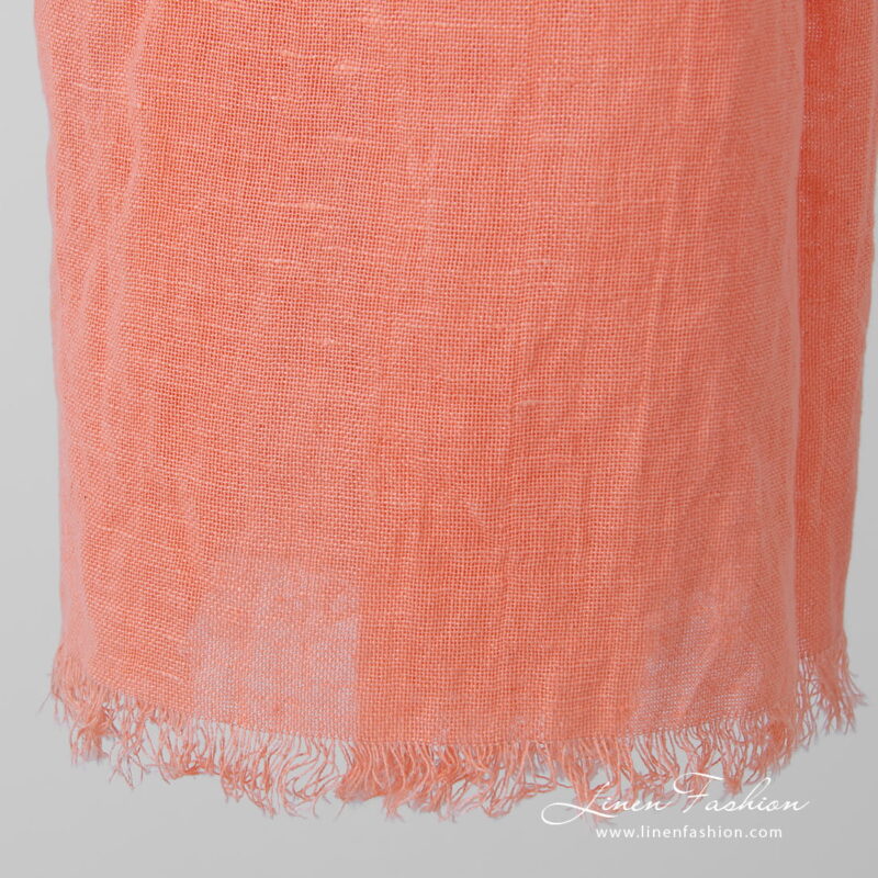 Linen cotton peach shawl, fringes on short sides.