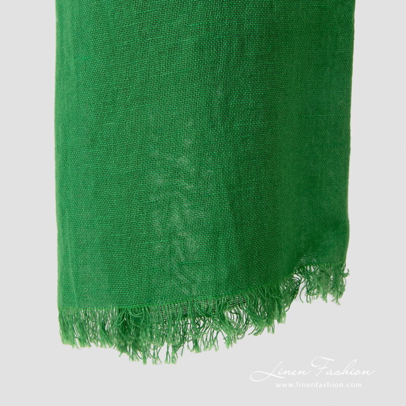 Linen cotton green shawl,fringes on short sides.