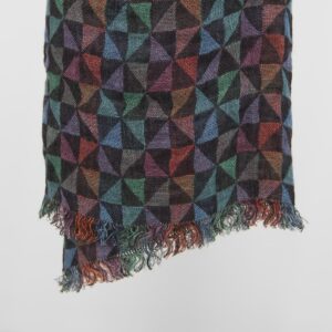 Multicolour linen shawl with fringe on ends