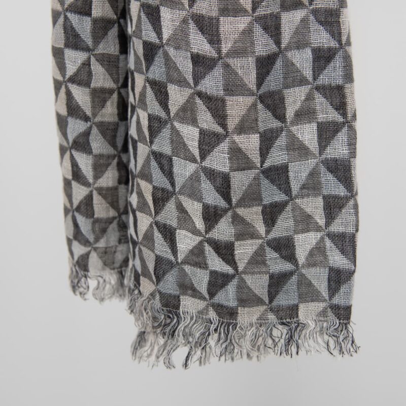 Grey linen shawl with fringe on ends